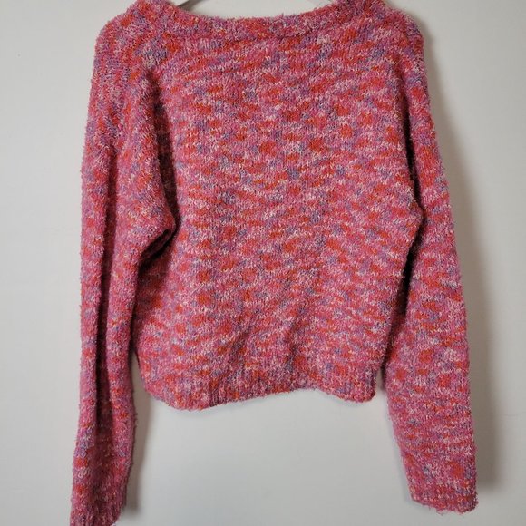 Lulu's Keepin' It Cuddly Pink Heather Multi V-Neck Sweater Size M - Picture 3 of 10